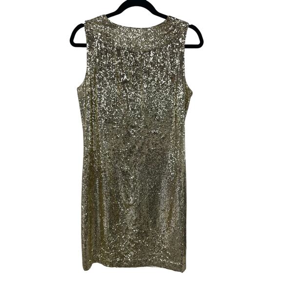 Tory Burch Metallic Gold Sequin Sleeveless Silk Sheath Dress Womens Size 8 - Picture 5 of 5